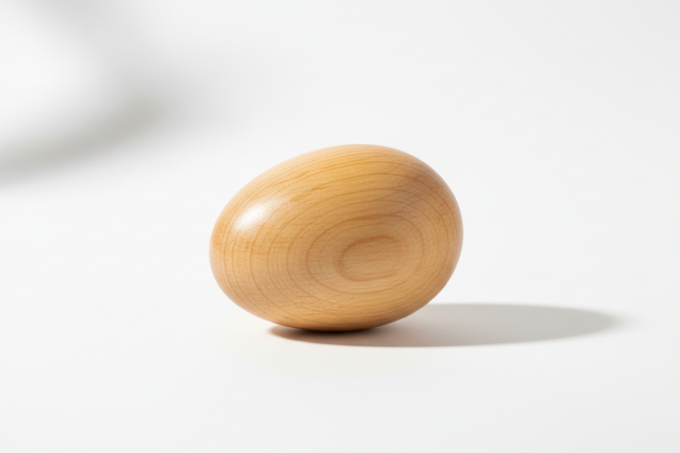 Wooden egg shaker percussion instrument on a white background