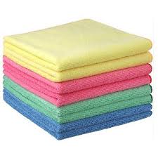 Stack of colorful microfiber cloths on a white background
