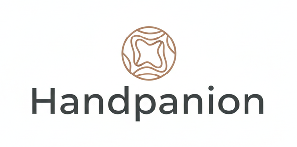 Handpanion logo with a stylized handpan design on a white background